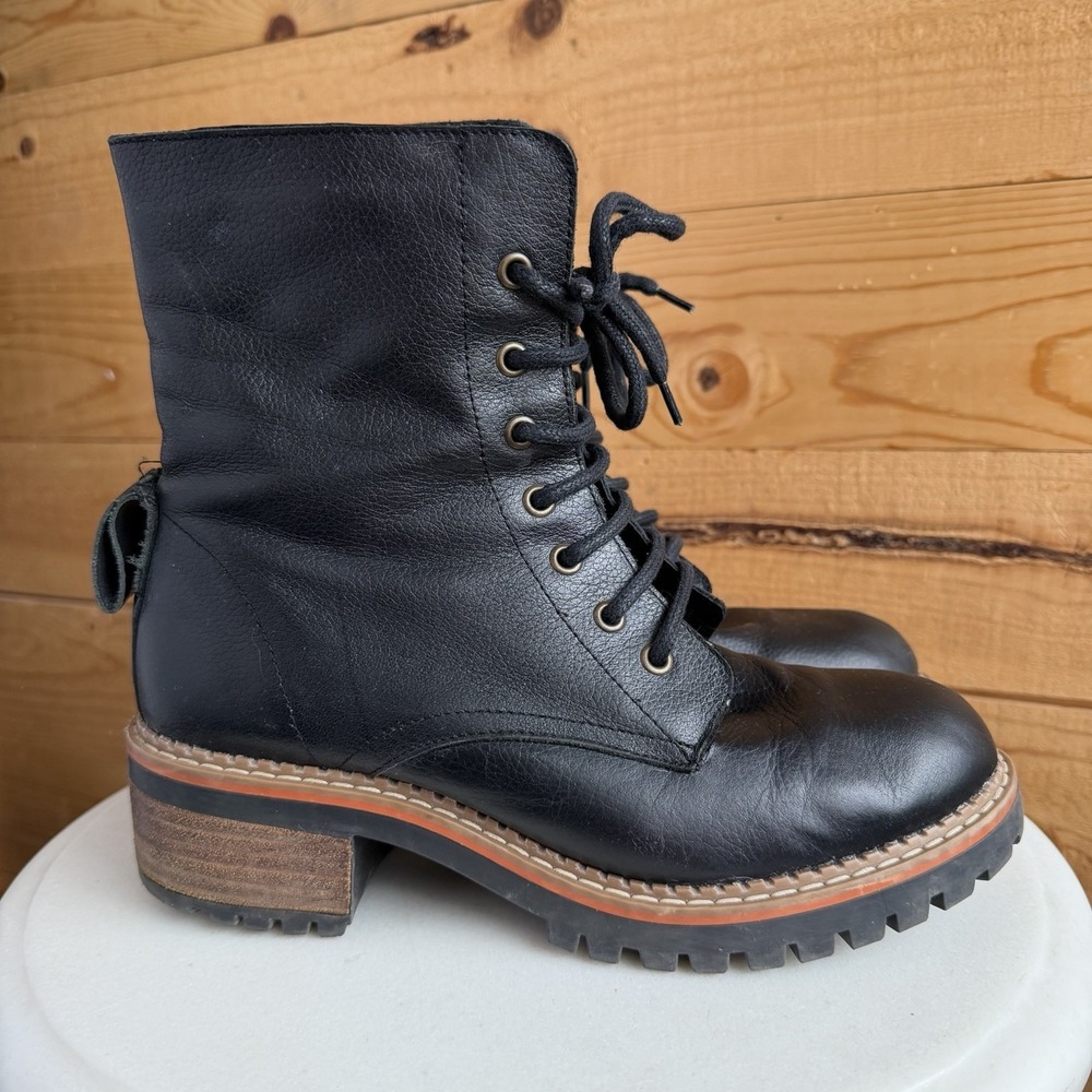 Bertuchi Combat Boots Round Toe Lace Up Zip Lug Sole Block Heel Size EU39 *Flaw*